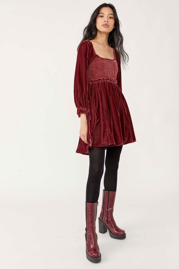 Free People Daphne Velvet Sleeve Mini Dress Roan Rouge on Garmentory
