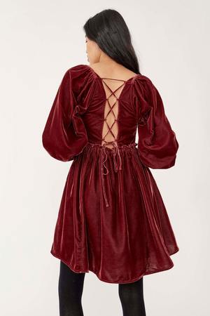 Free People Daphne Velvet Sleeve Mini Dress - Roan Rouge | Garmentory