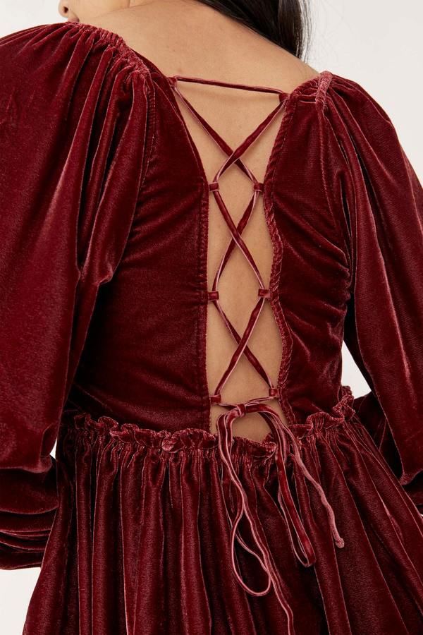 Free People Daphne Velvet Sleeve Mini Dress - Roan Rouge
