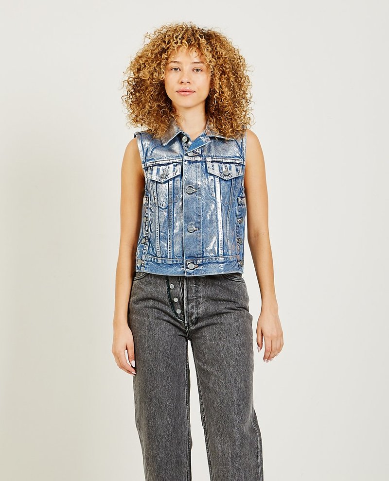 ◎最終価格 【GANNI】print denim vest デニムベスト Ganni Metallic Denim Vest | Mercy Vintage