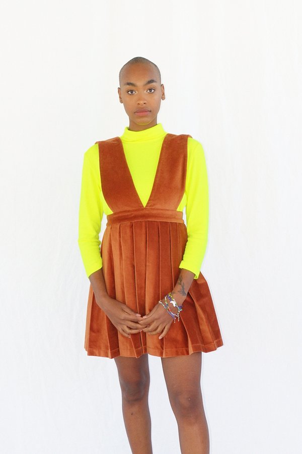 orange apron dress Vintage 1970s Orange Gingham Pinafore Apron with Ruffles, Medium