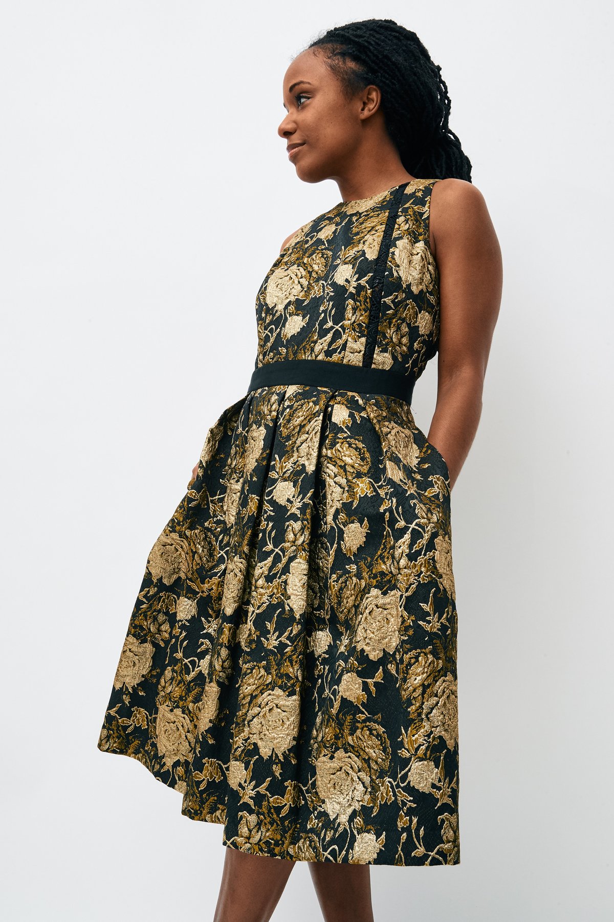 Carmen Marc Valvo Metallic Jacquard Midi Dress | Garmentory