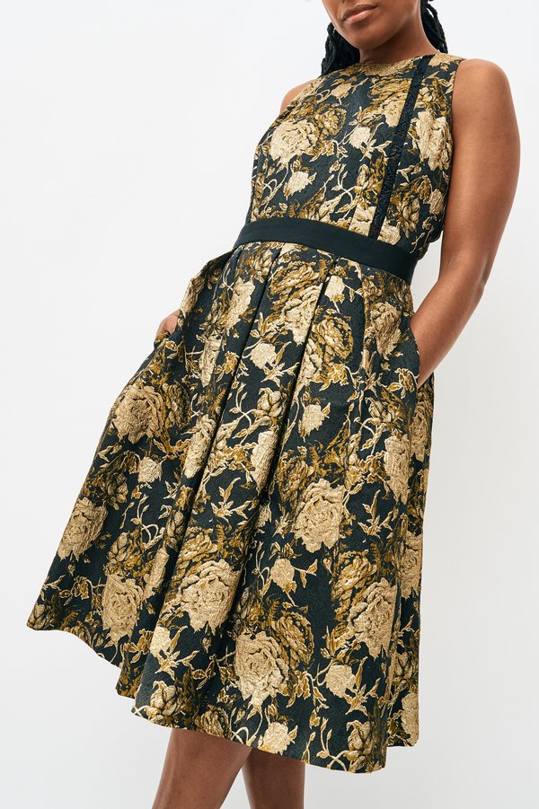 Carmen Marc Valvo Metallic Jacquard Midi Dress | Garmentory