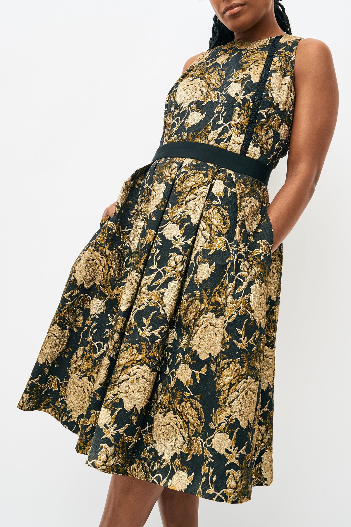 green emerald velvet dress CARMEN MARC VALVO Black and Gold Embellished Sleeveless Tank Dress  The  Untitled Boutique