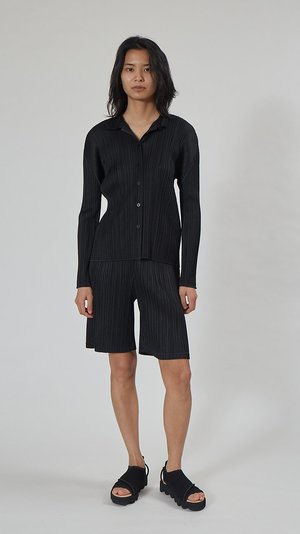 Issey Miyake Pleats Please Basics Button Up Shirt - Black | Garmentory