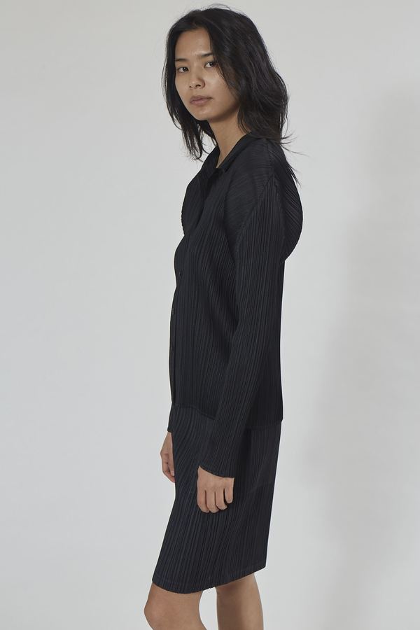 Issey Miyake Pleats Please Basics Button Up Shirt - Black | Garmentory