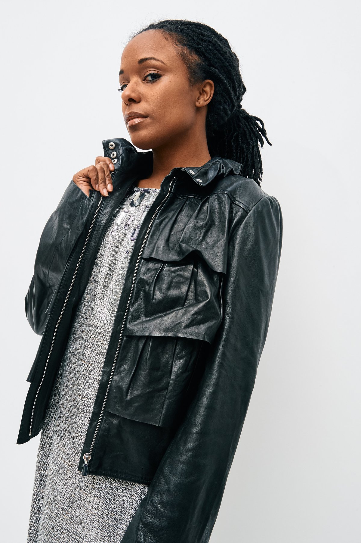 Diane Von Furstenberg Ruffle Leather Jacket, Size 10 | Garmentory