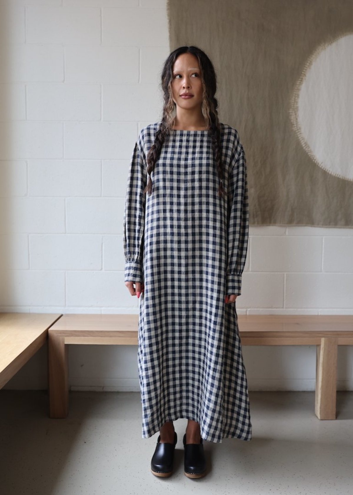 Ichi Antiquites Linen Azumadaki Dress - Beige Gingham | Garmentory