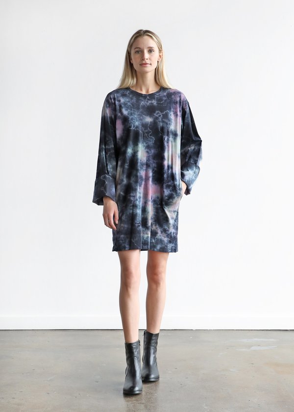 Raquel Allegra Phoebe Sleeve Shift Dress - Nebula Cloud Tie-Dye | Garmentory