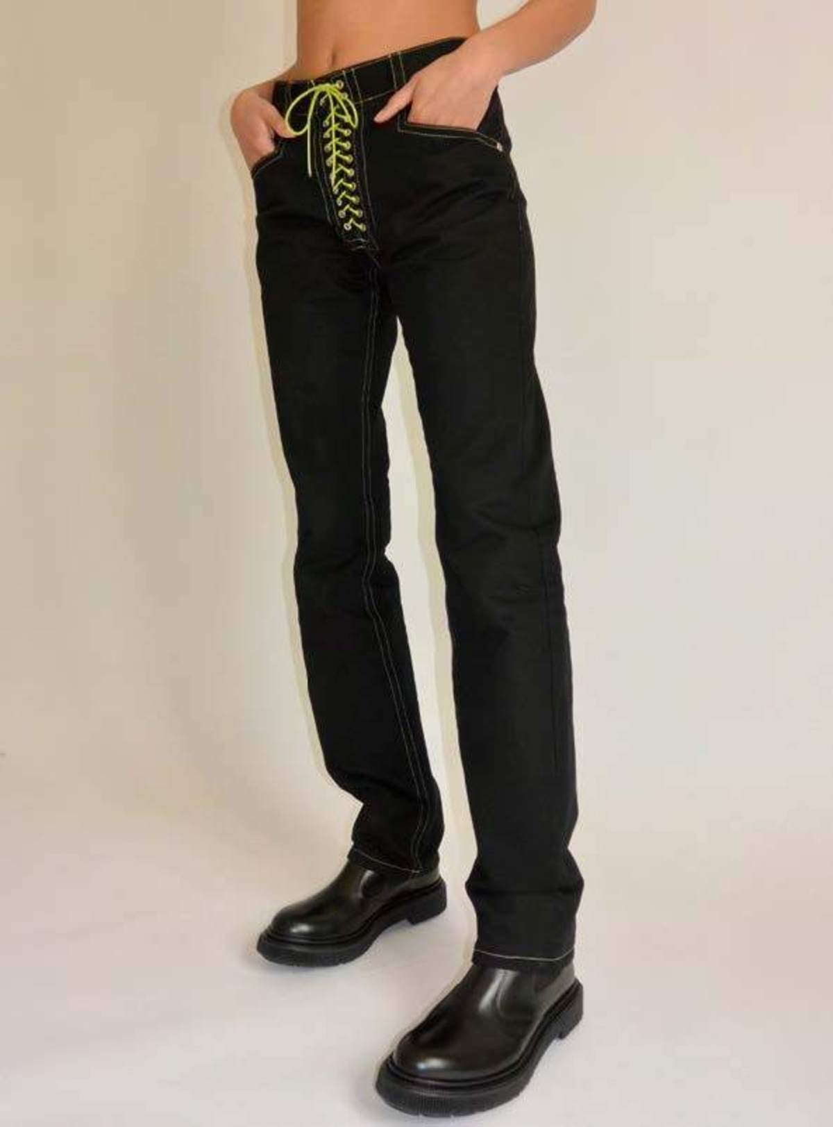 Mens Jeans Black Side Lace Up Jeans Black Neon Green Lace Up Jeans