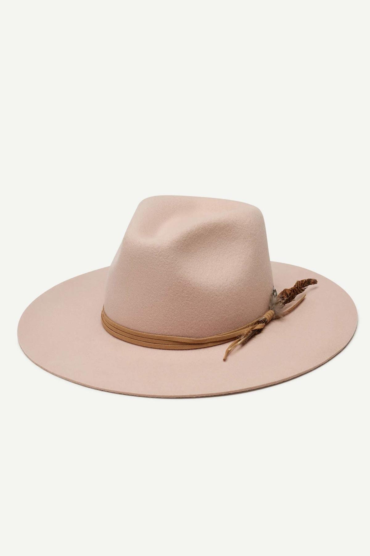 WYETH Hollis Wool Beige Pastel Pink Brimmed Hat with Leather and Feather detail WYETH Hollis Hat | Garmentory main image 2