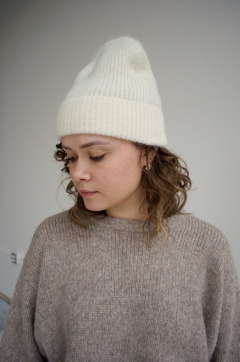 Micaela Greg Pale Yellow Baby Alpaca Blend Ribbed Knit Cuffed Beanie Hat Peru Micaela Greg Ribbed Hat - Willow | Garmentory main image 3