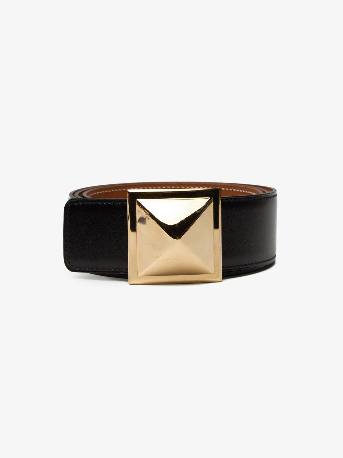 Hermes Gold Buckle Black Leather Belt - BLACK - Image 1 of 2