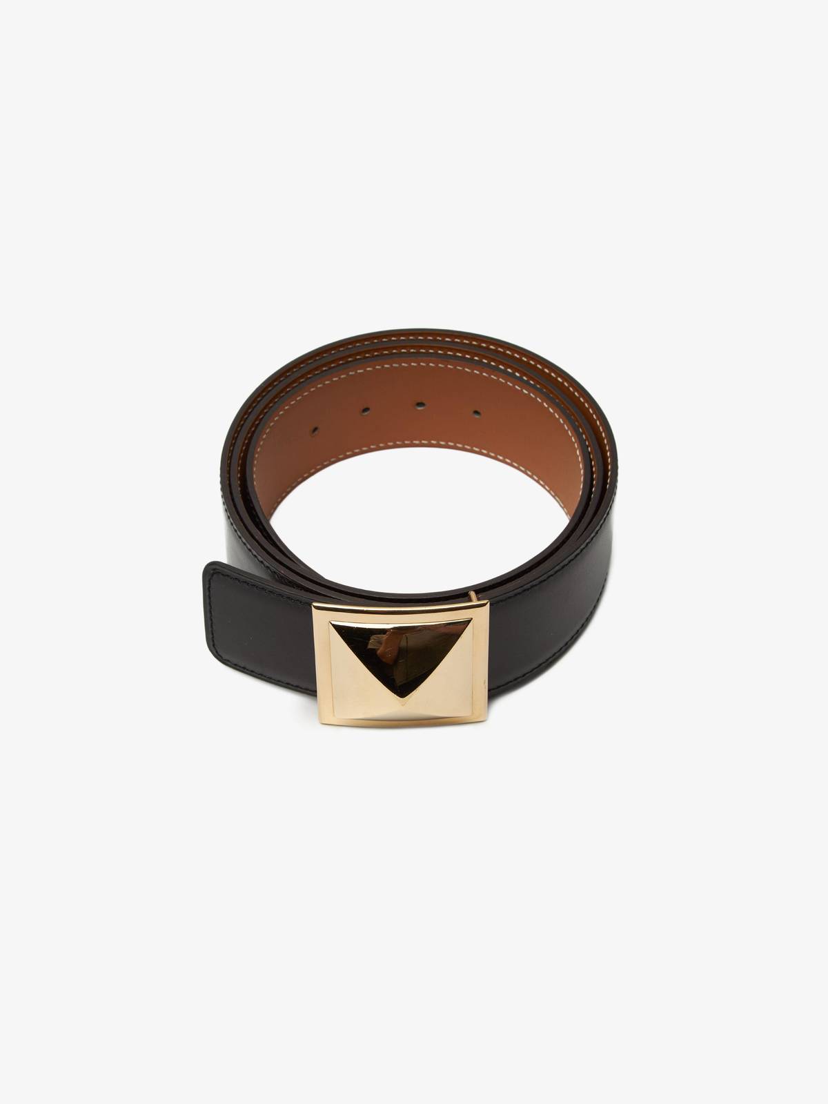 Hermes Gold Buckle Black Leather Belt - BLACK - Image 2 of 2