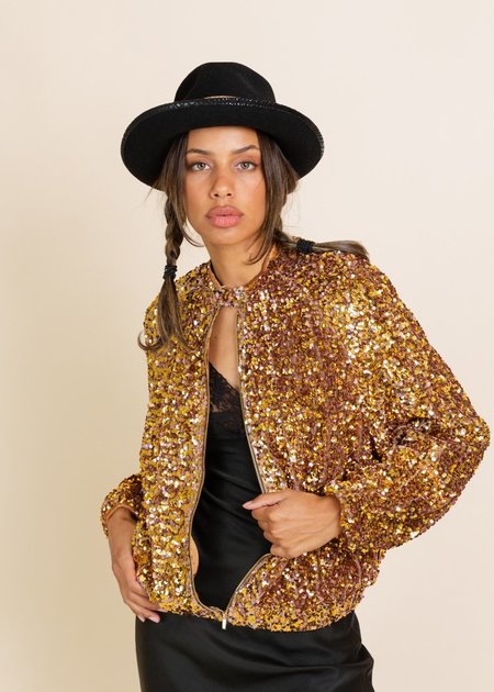 gold sequin bomber jacket womens