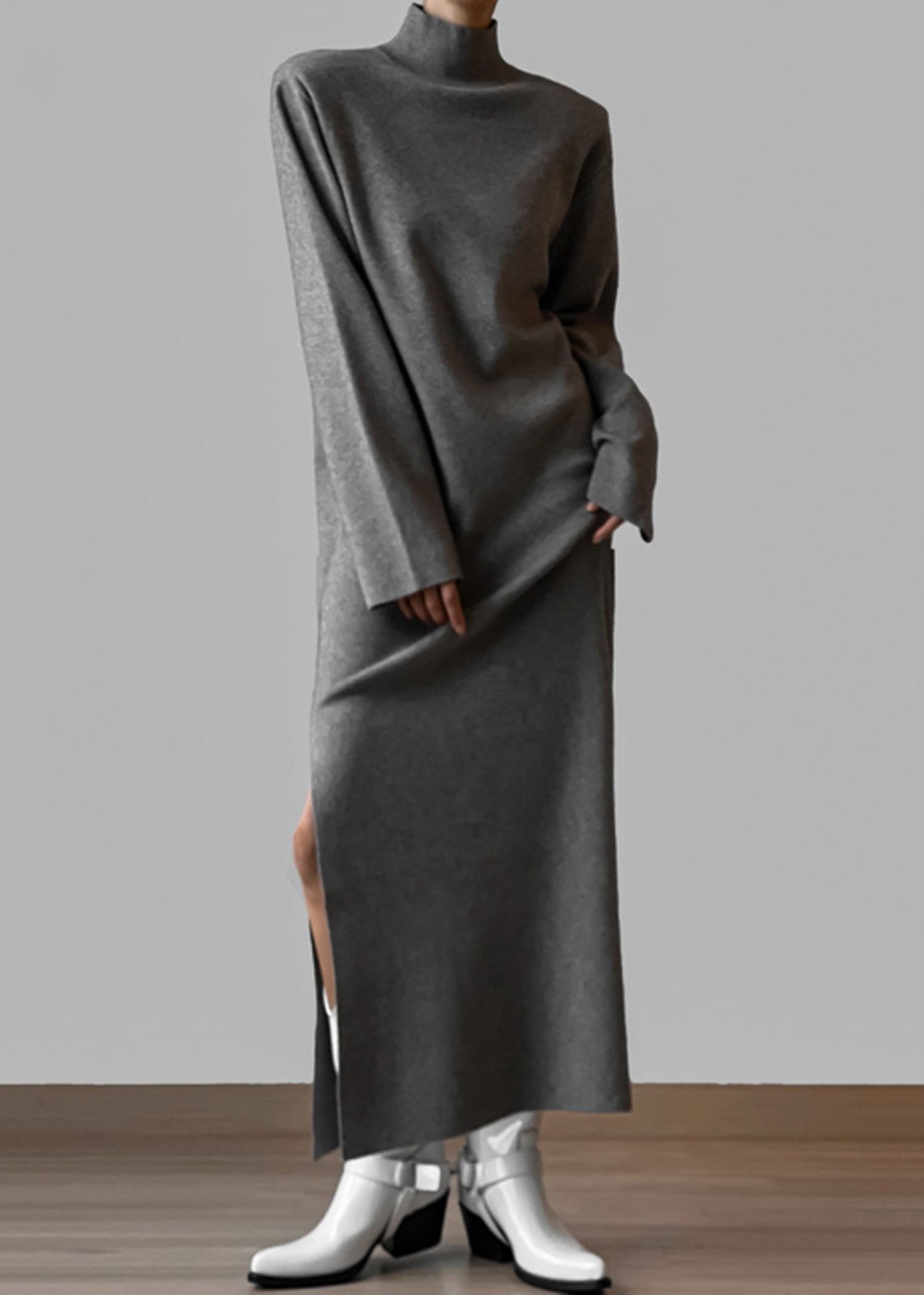 ANDRESD drape velour dress グレー　Mサイズ Alex Evenings - 133026 Cold Shoulder Empire Waist Glitter