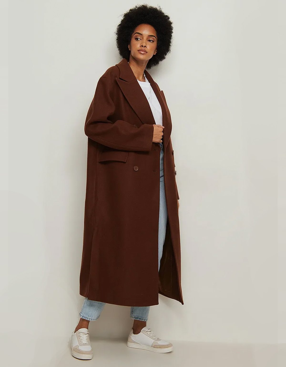 NA-KD Oversized Side Slit Coat Brown Garmentory