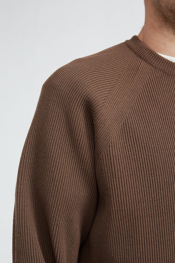 Batoner Extra Hard Twist Wool Crew Neck Sweater - Brown | Garmentory