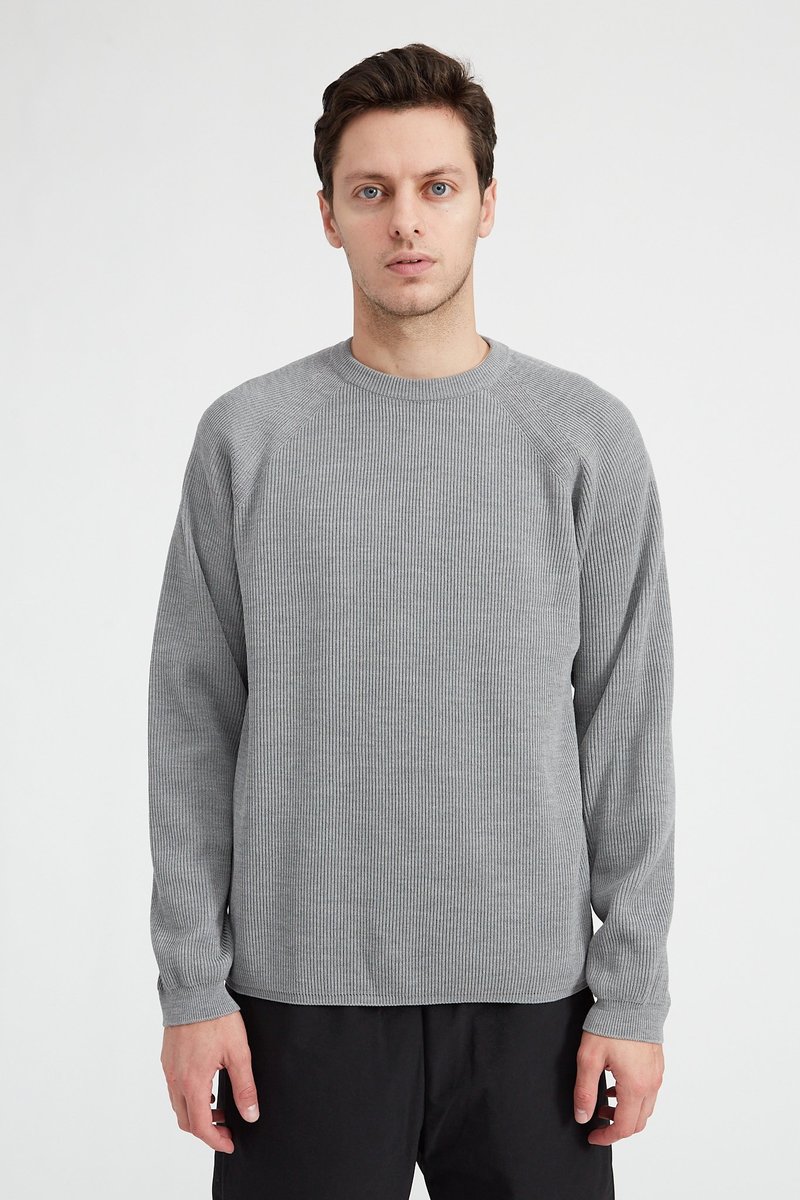 Batoner Extra Hard Twist Wool Crew Neck Sweater - Grey | Garmentory 