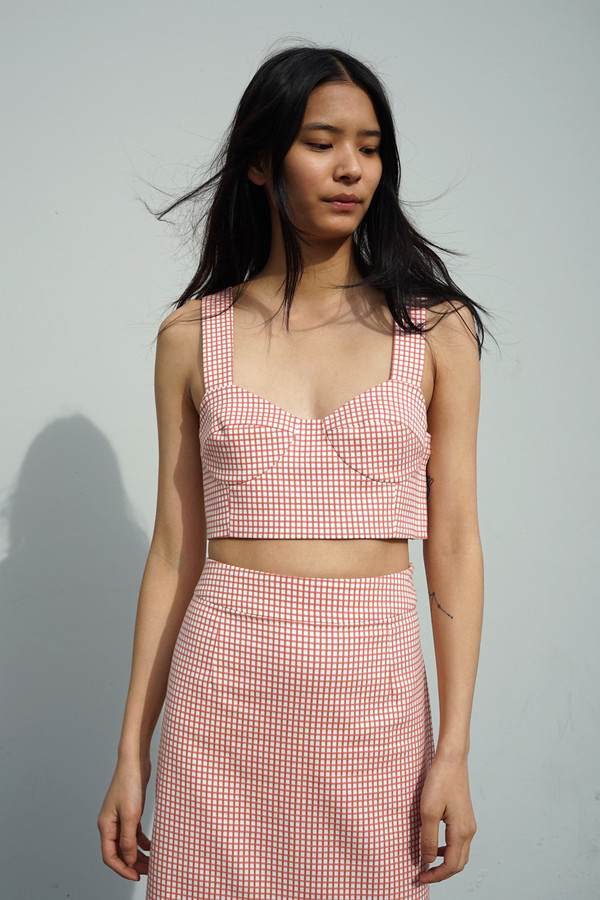 Waltz Bralette Top in Tomato Gingham