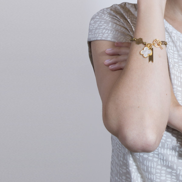 Marijke Bouchier Brass Clover with Clover Charm Bracelet Garmentory