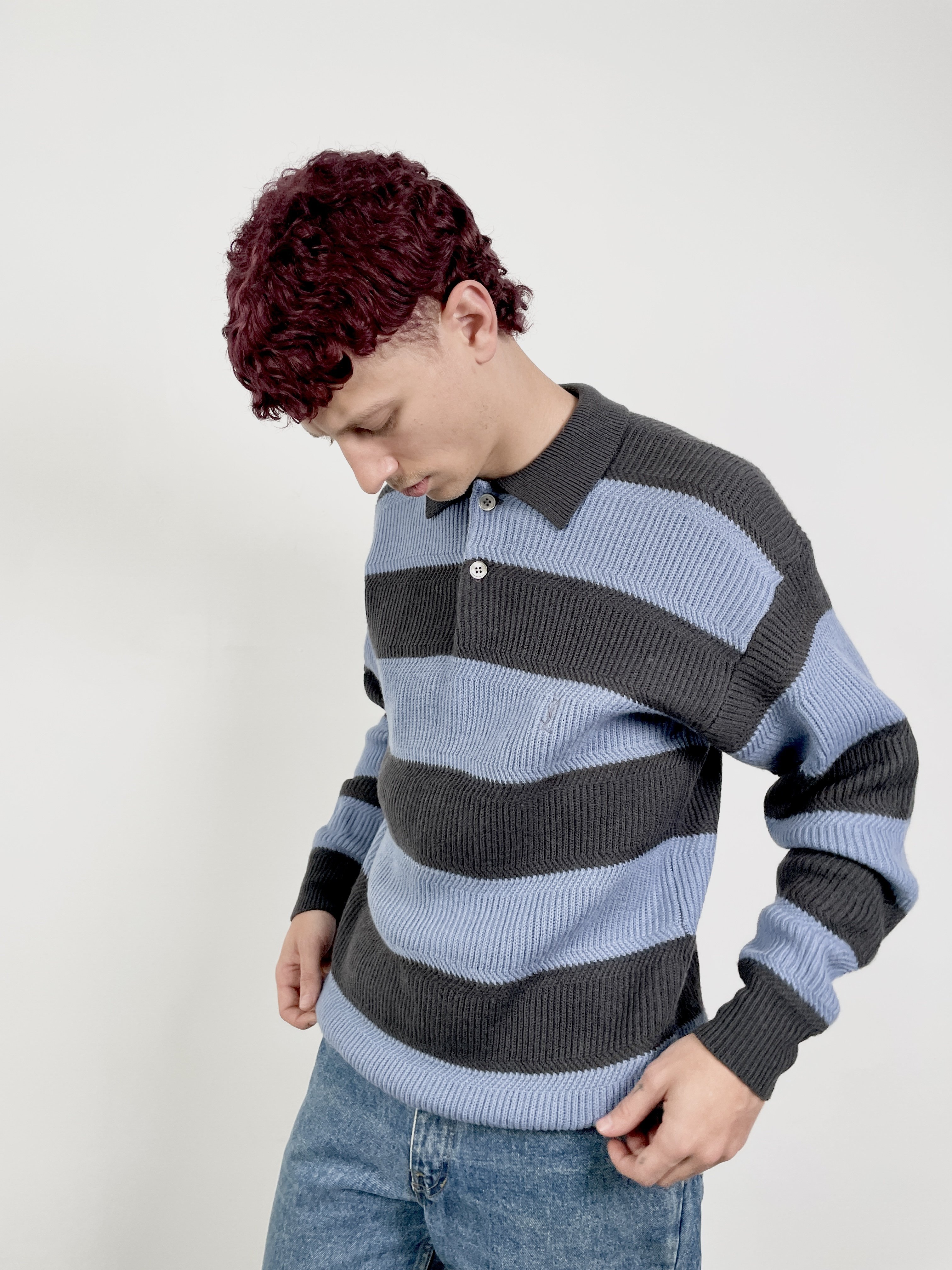 vintage '80s YSL Knitted Rugby Shirt - blue | Garmentory