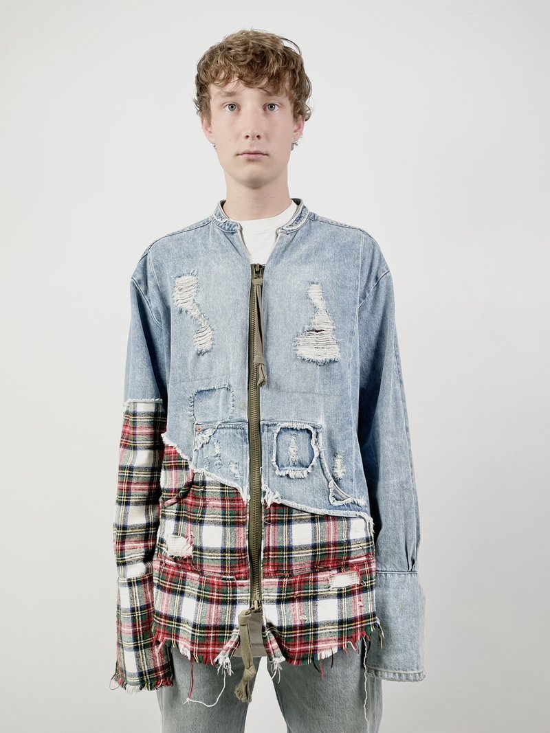 vintage Greg Lauren Denim and Plaid jacket blue Garmentory