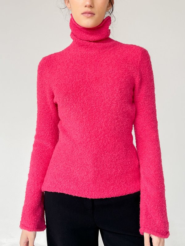 vintage Plush Turtleneck Sweater - Pink 