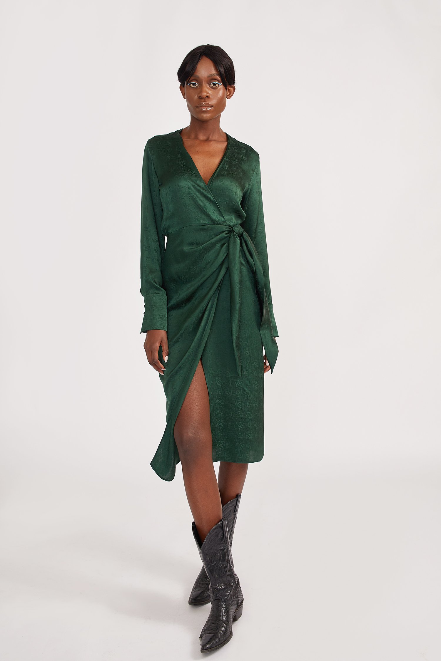 green emerald velvet dress Wrap Dress