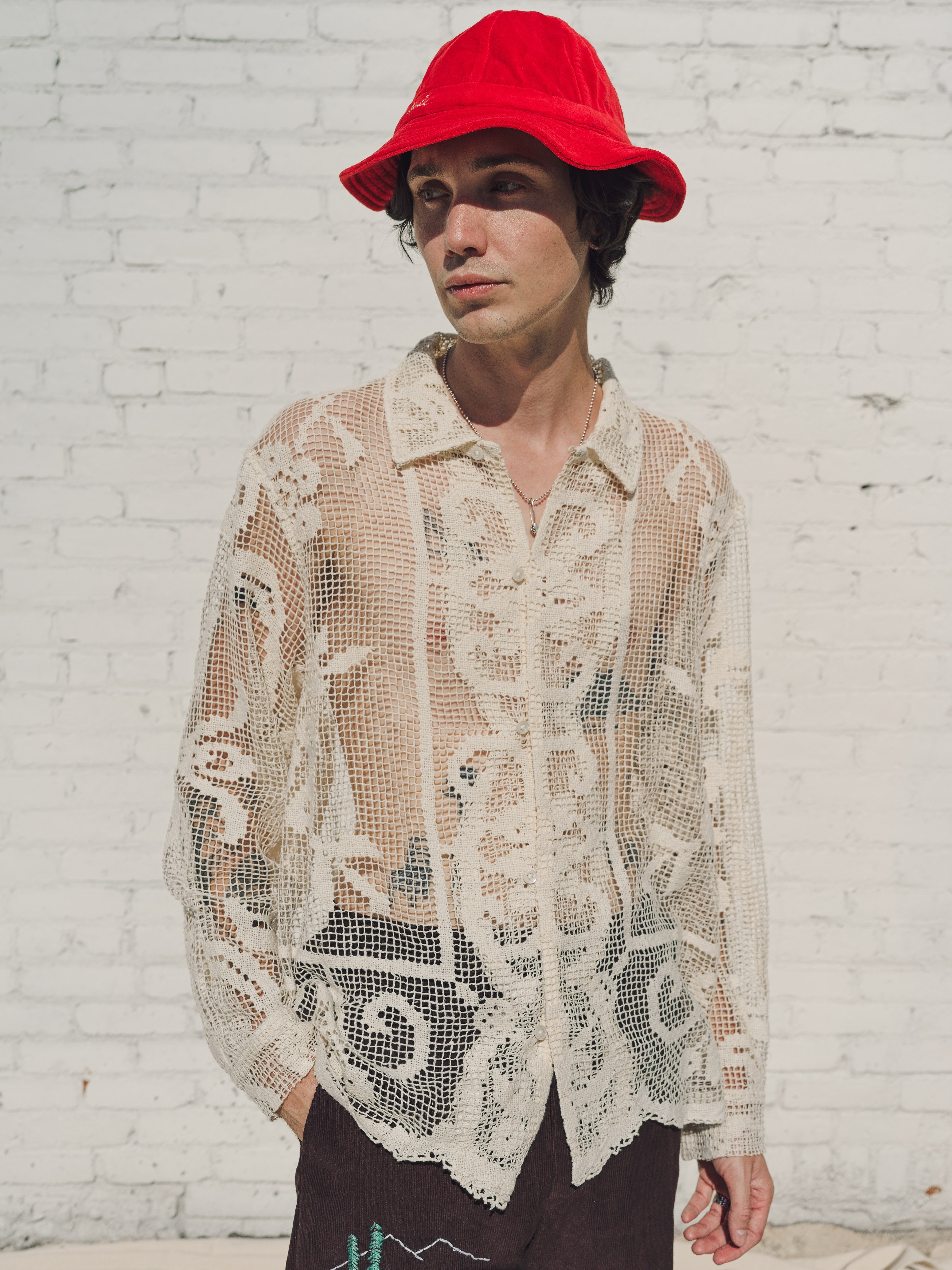 BODE Unique Antique Filet Lace Long Sleeve Shirt - Ivory | Garmentory