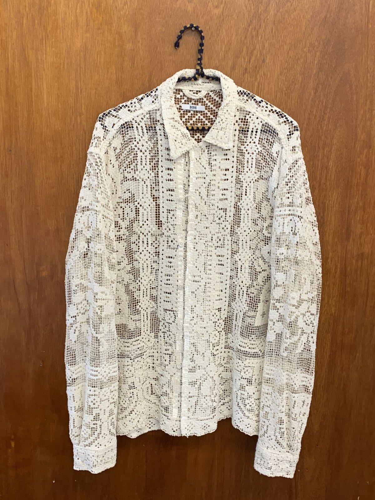 BODE Unique Antique Filet Lace Long Sleeve Shirt - Ivory | Garmentory