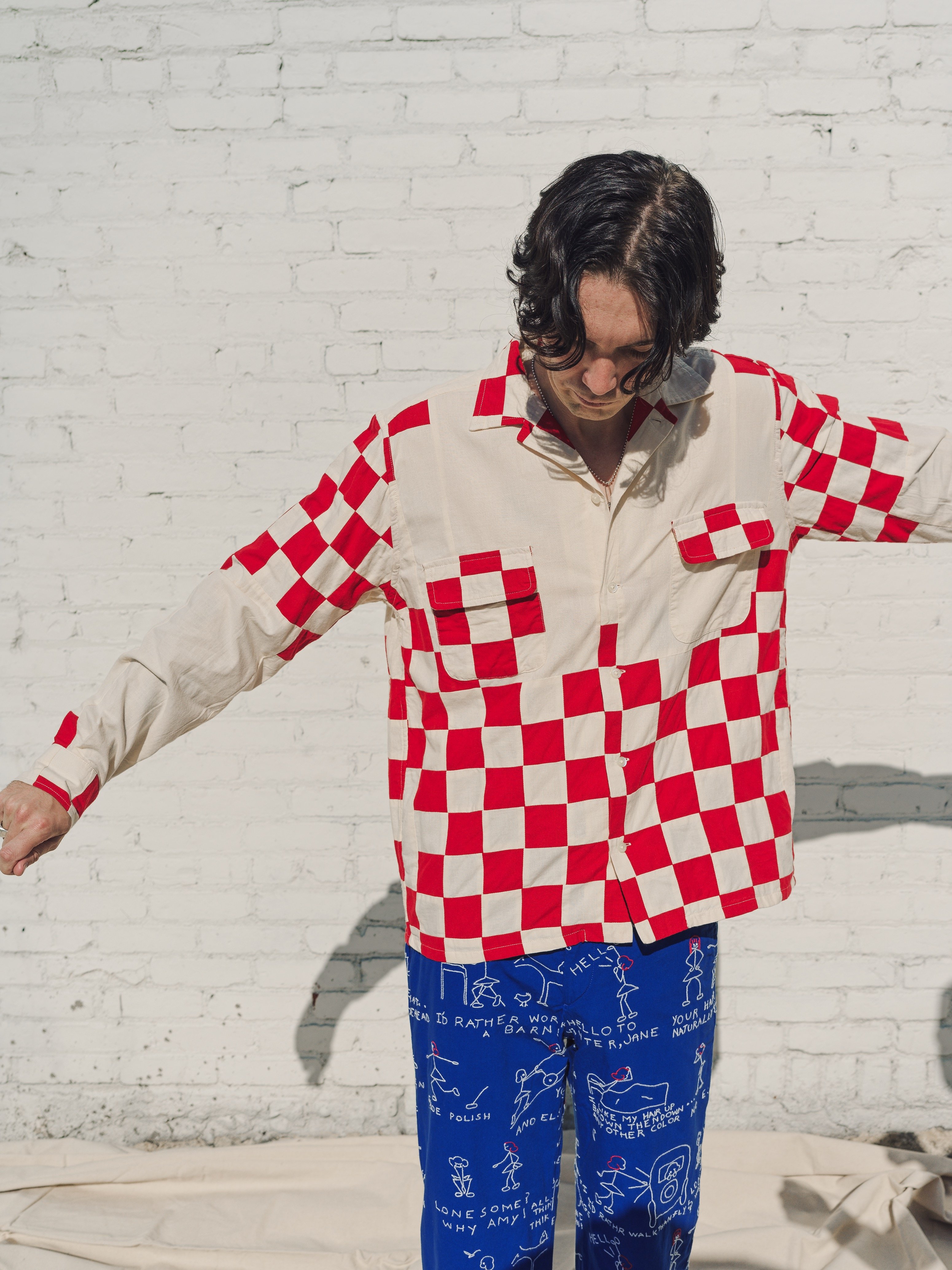 BODE Racing Check Long Sleeve Shirt - White/Red | Garmentory