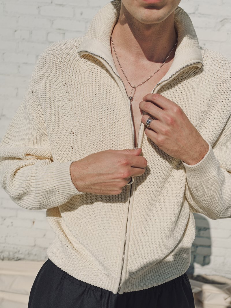 Judy Turner Clark Cotton Knit Zip Cardigan - Panna | Garmentory