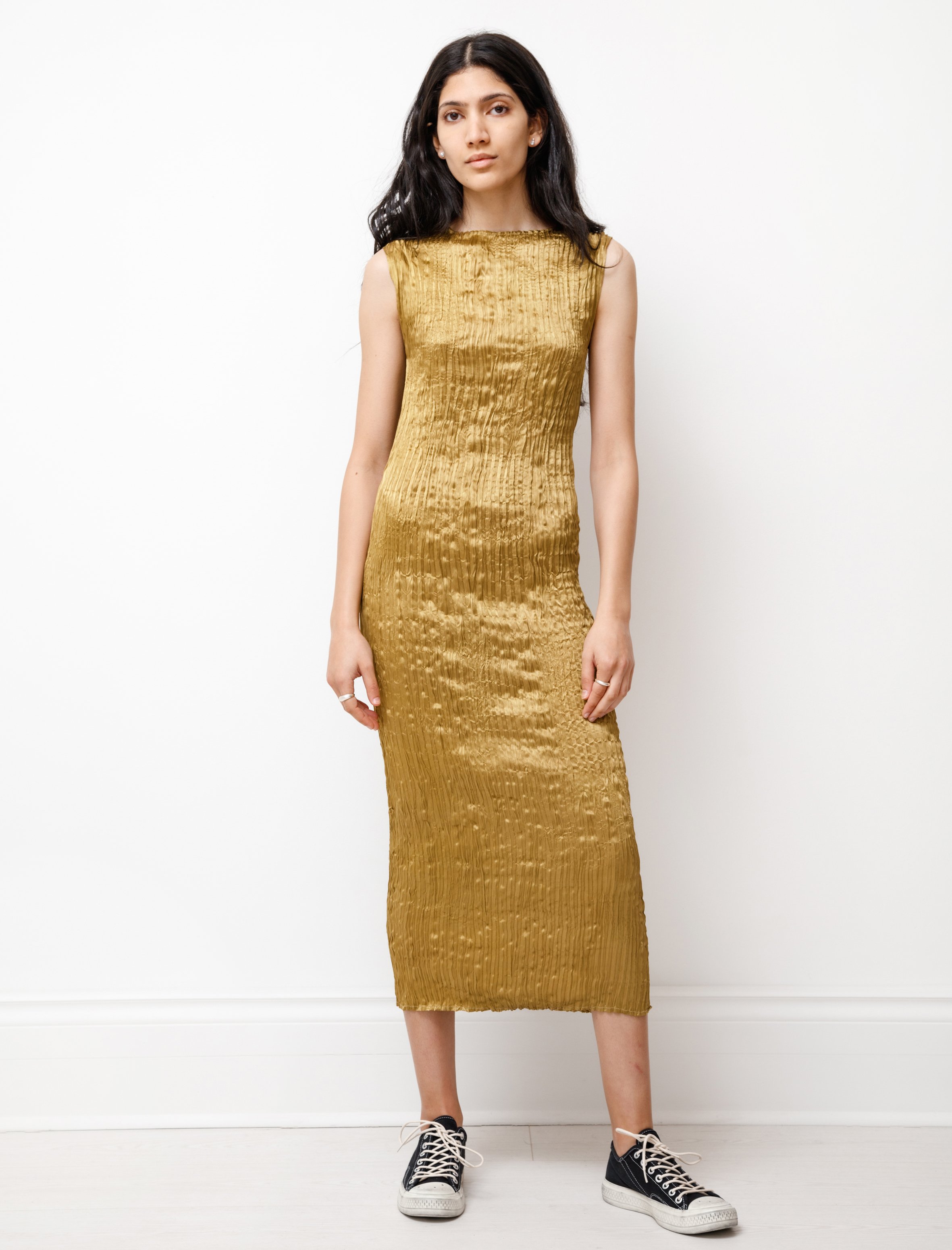 st john gold dress 1970s ST. JOHN Metallic Gold Knit Maxi Dress main image 1