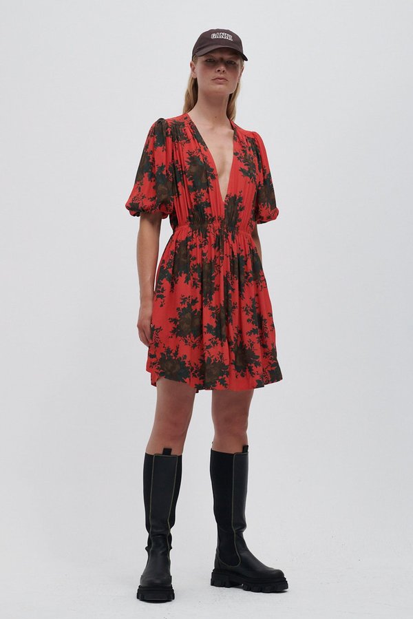printed crepe mini dress Floral Crepe Mini Dress