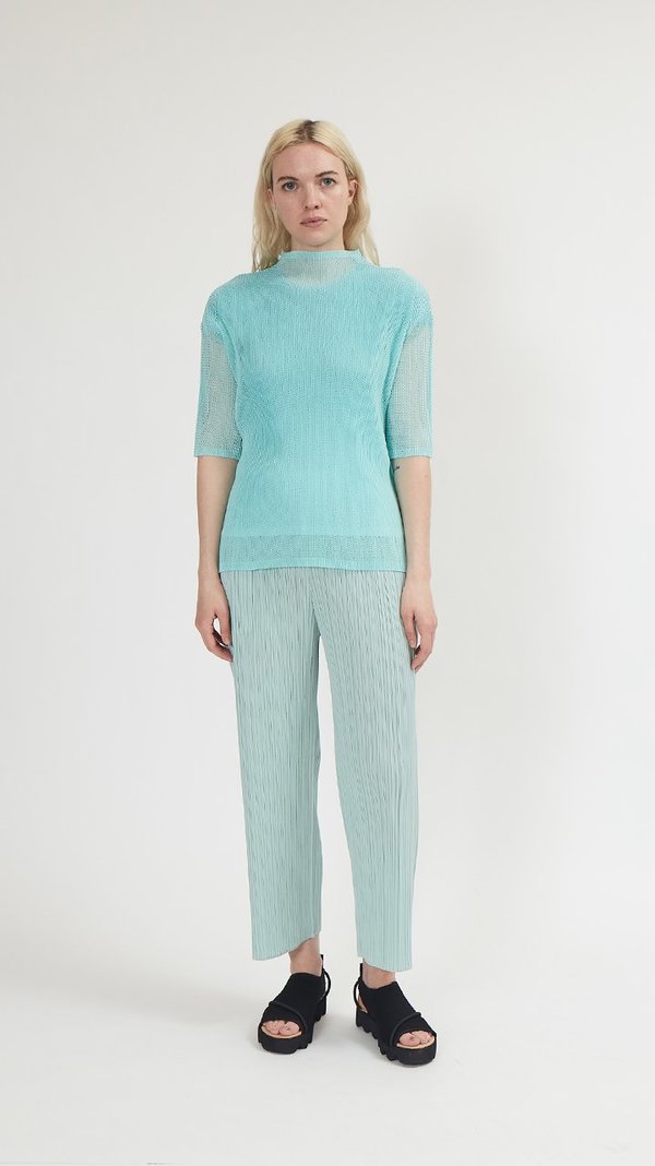 PLEATS PLEASE ブルーグリーン トップス Issey Miyake Pleats Please Luster Top in Teal | Santa Fe Dry Goods