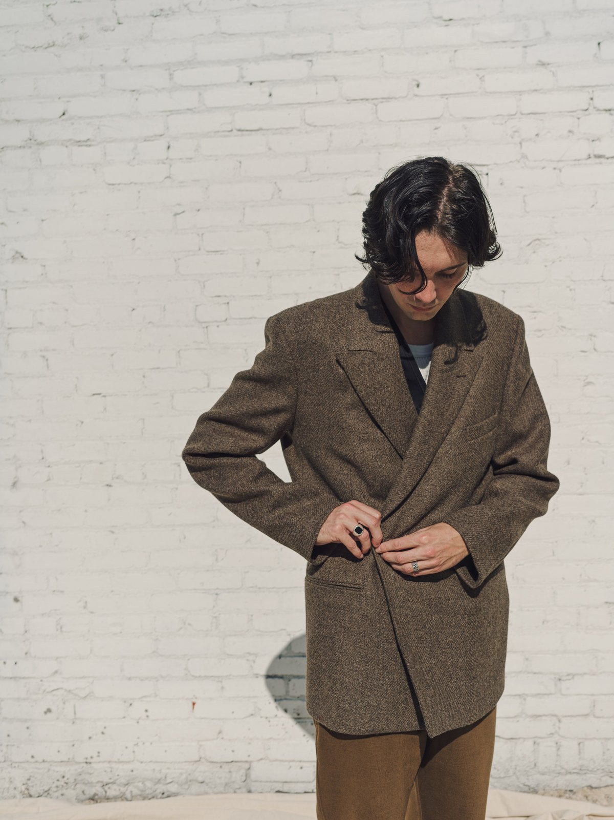 R*u様 LEMAIRE tweed leather tailored jack CHESTERFIELD COAT IN TWEED - Black / Brown Melange - Harris Tweed