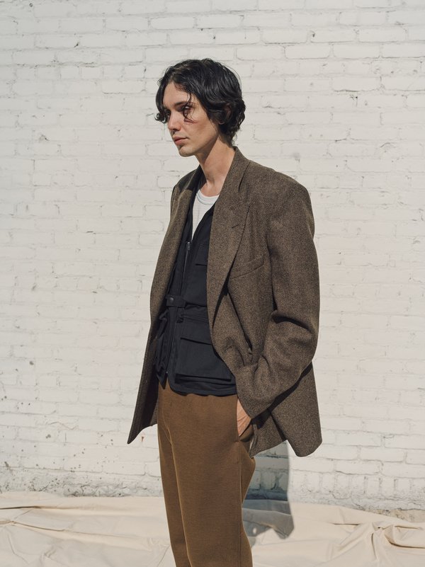 Lemaire Long Double Breasted Jacket Wool Tweed - Green Grey