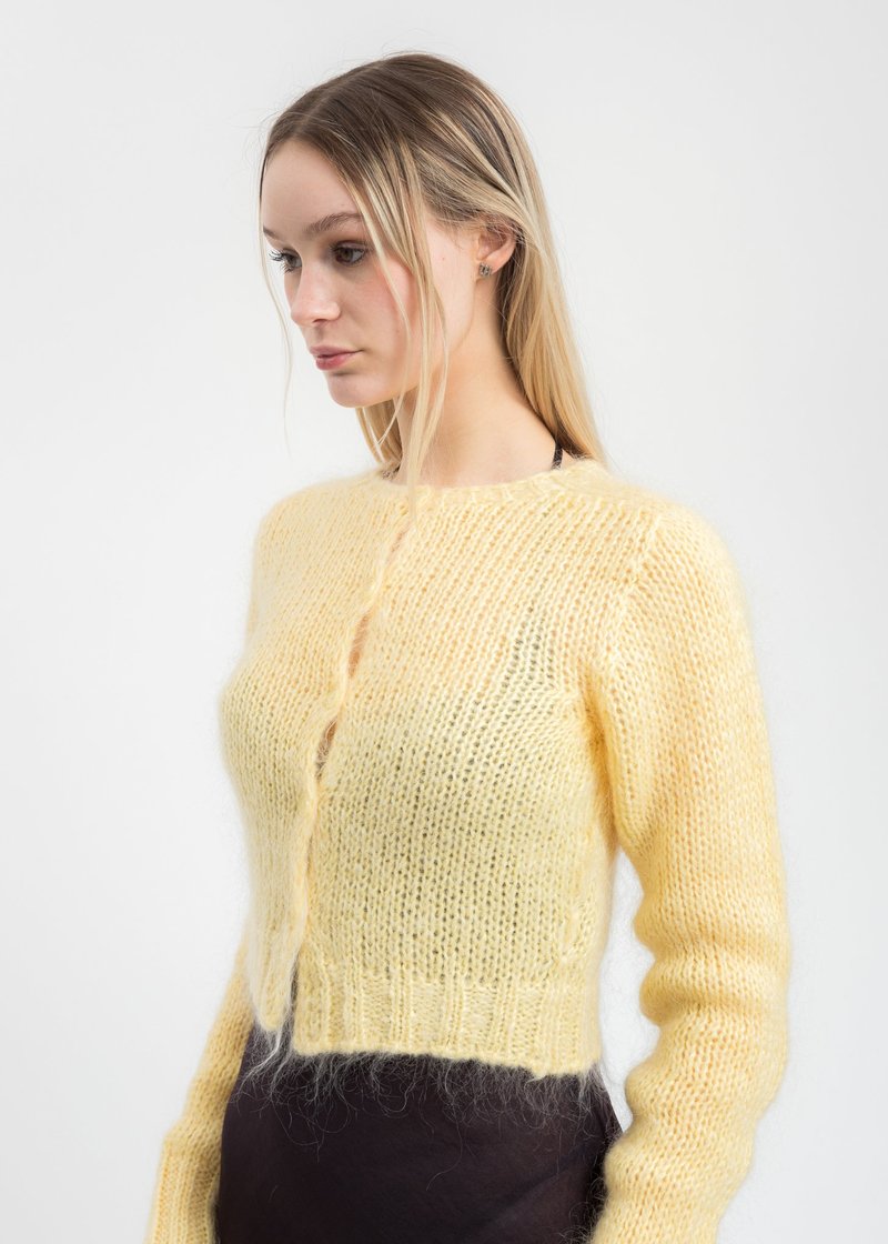 Danielle Guizio Mohair Fuzzy Cropped Cardigan - Pale Yellow