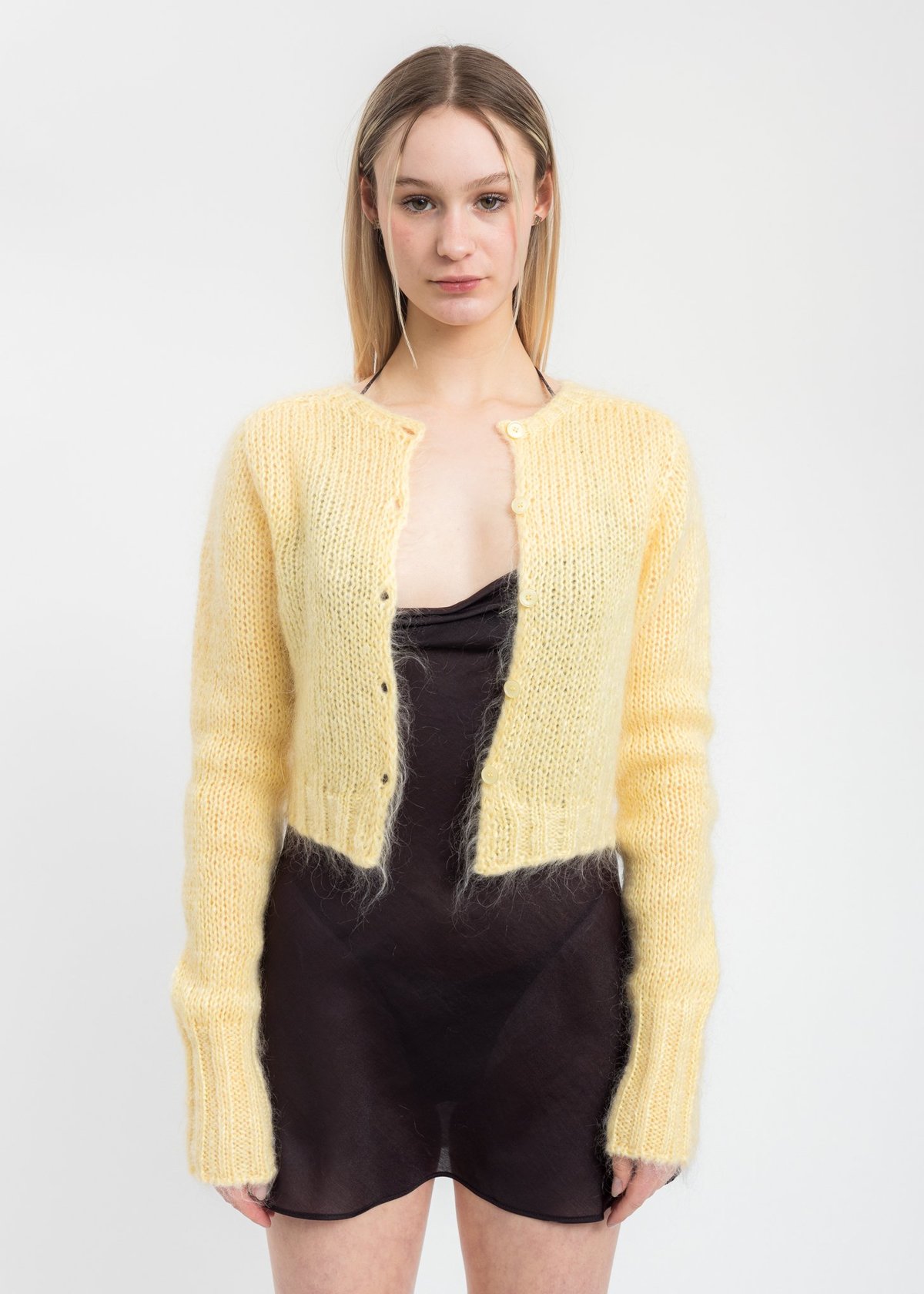カーディガン Guizio Mohair Fuzzy Cropped Cardigan GUIZIO Mohair Fuzzy Cropped Cardigan - Rose Cloud – Kith