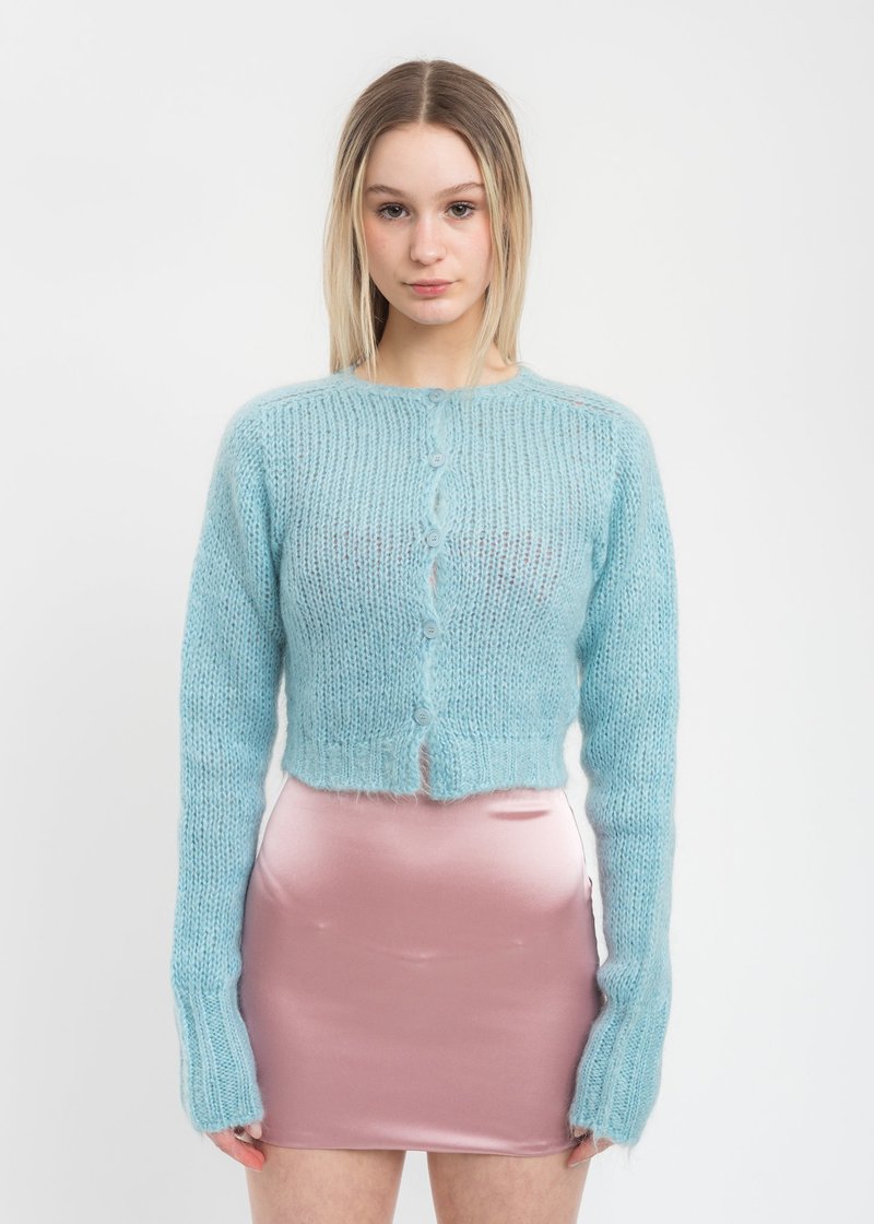 Danielle Guizio Mohair Fuzzy Cropped Cardigan - Sky Blue