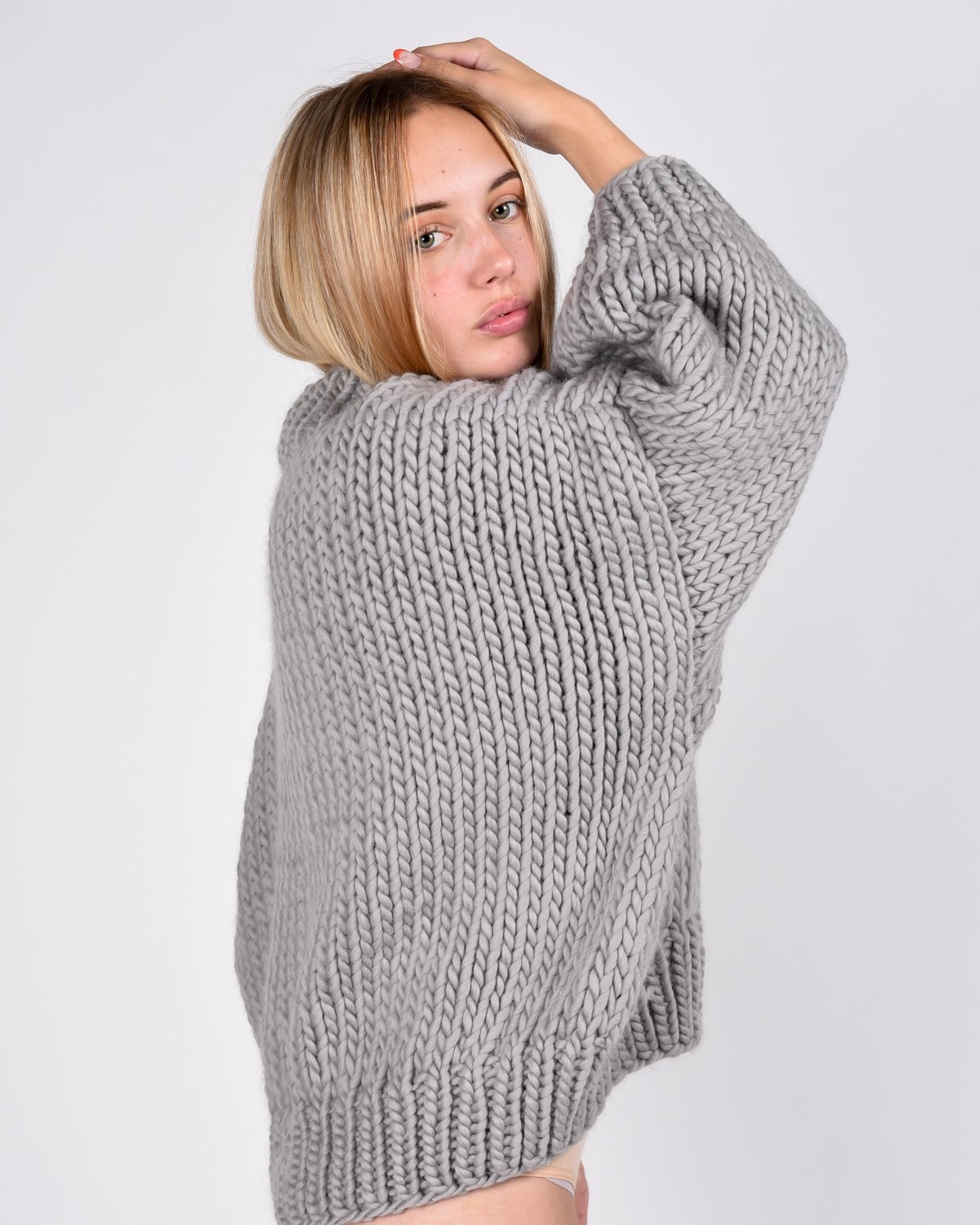 I Love Mr Mittens Chunky V-neck jumper - Dove grey - Image 2 of 9