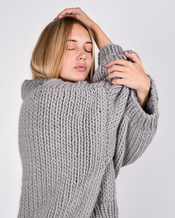 I Love Mr Mittens Chunky V-neck jumper - Dove grey