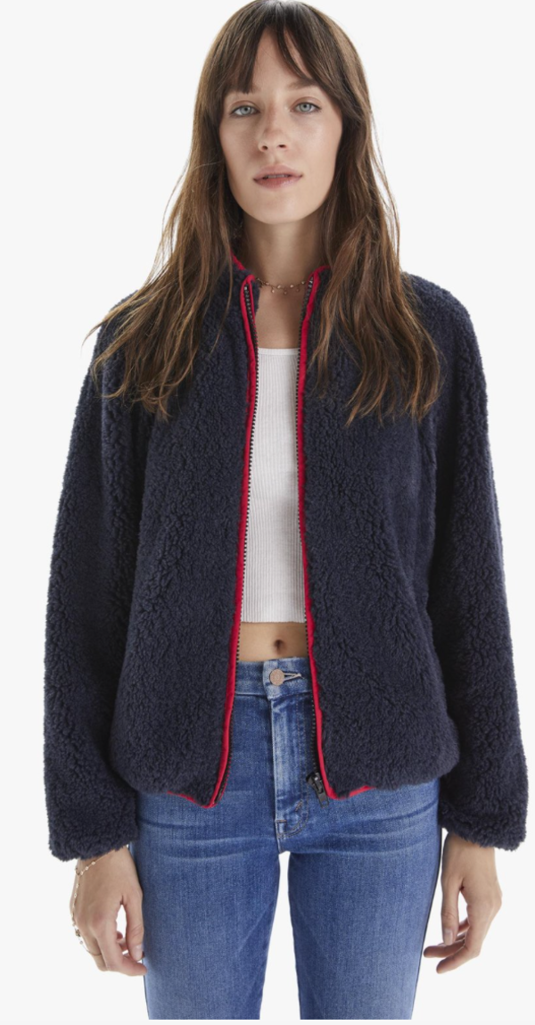 Mother Denim Funnel Neck Zip Jacket Navy Blue/Red Trim Garmentory