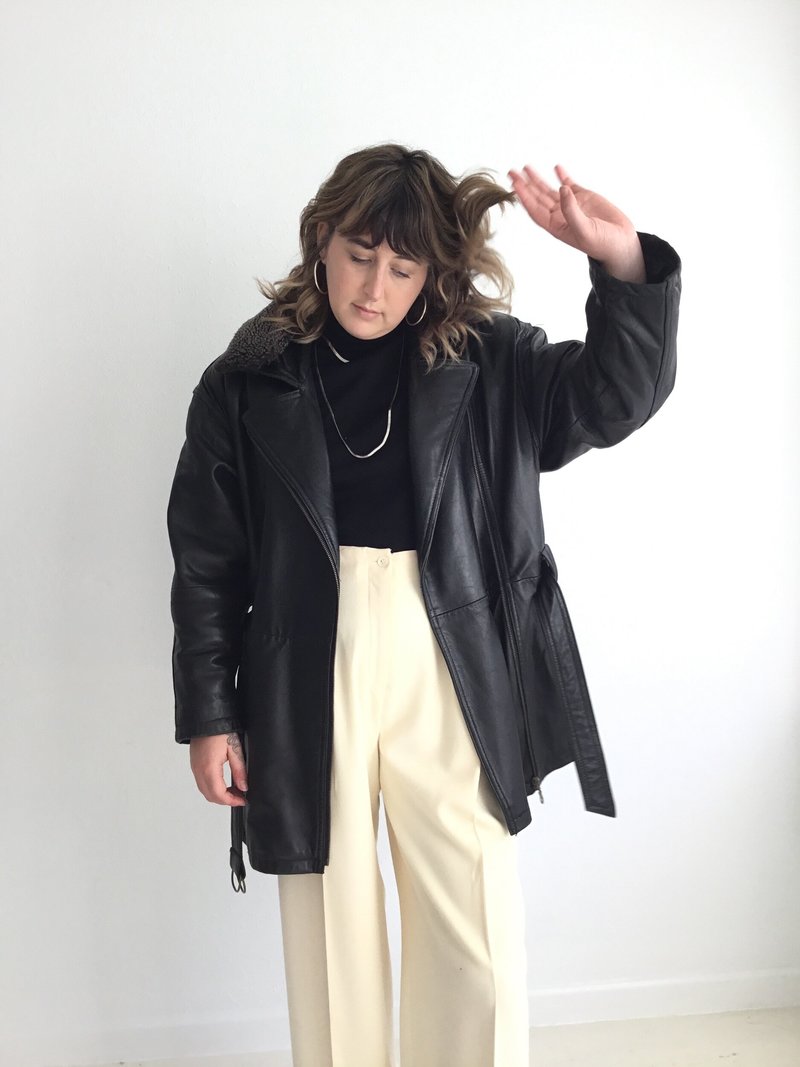 Vintage EXPRESS leather long jacket - BLACK | Garmentory