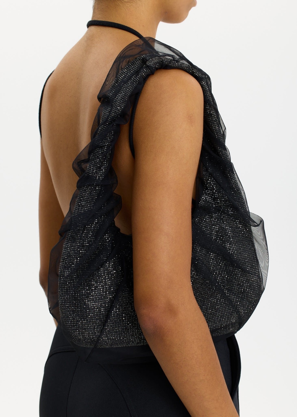 KARA Tulle Crystal Mesh Armpit Bag - Black | Garmentory