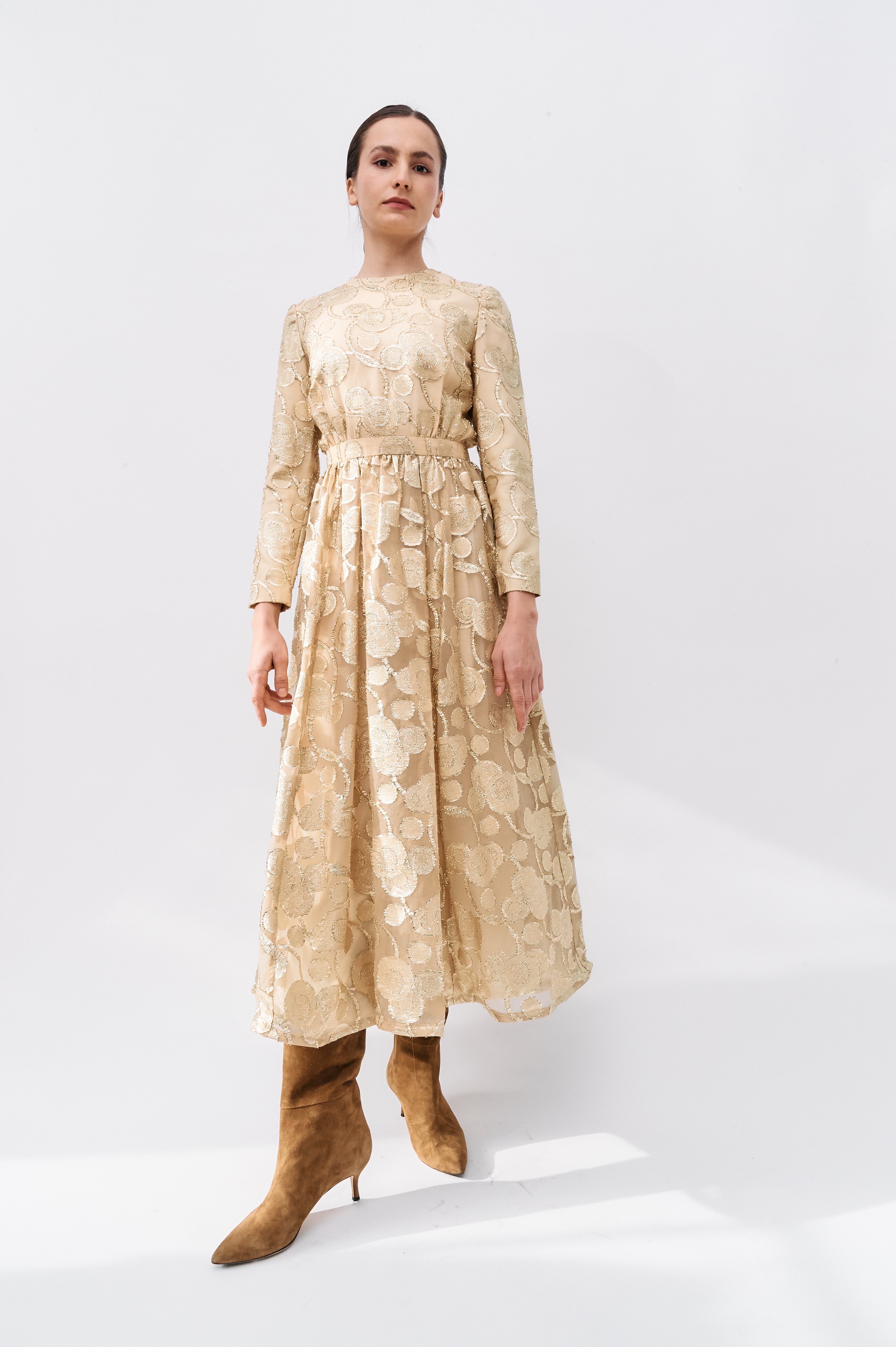 cream and gold maxi dress
