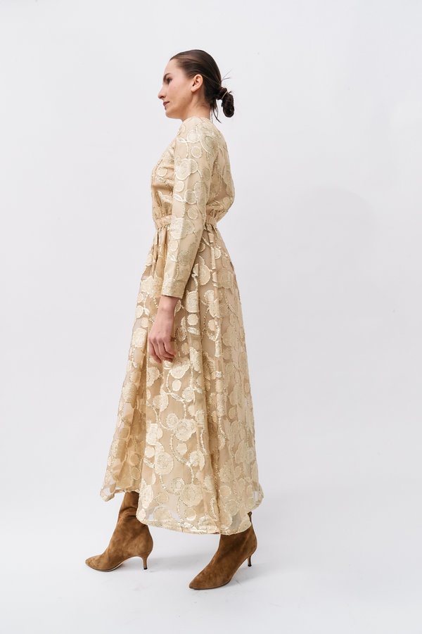 cream and gold maxi dress