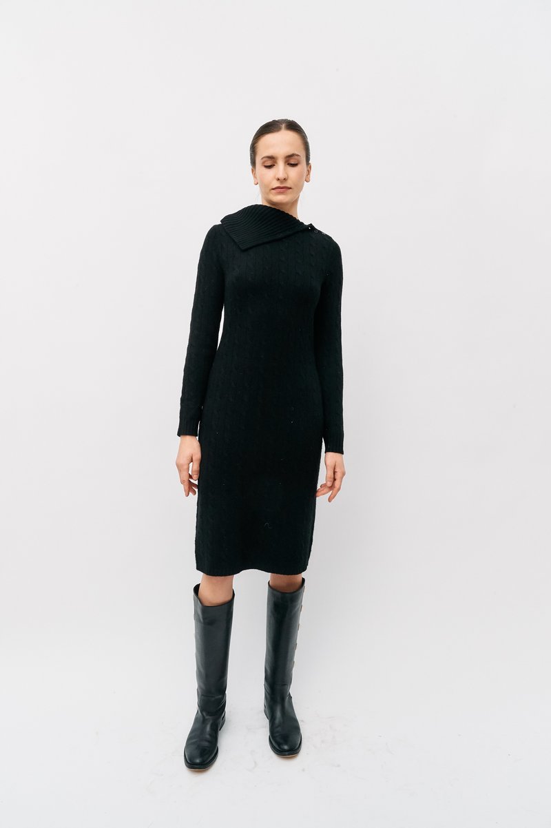 cable knit sweater dress black Ashley Cable Knit Sweater Dress