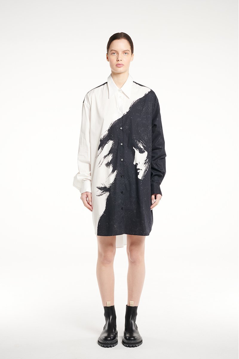 MM6 Maison Margiela Face Print Shirt Dress - White/Black MM6 Maison Margiela Face Print Shirt Dress - White/Black